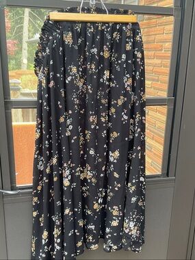 Addition Elle Black Floral A-Line Maxi Skirt